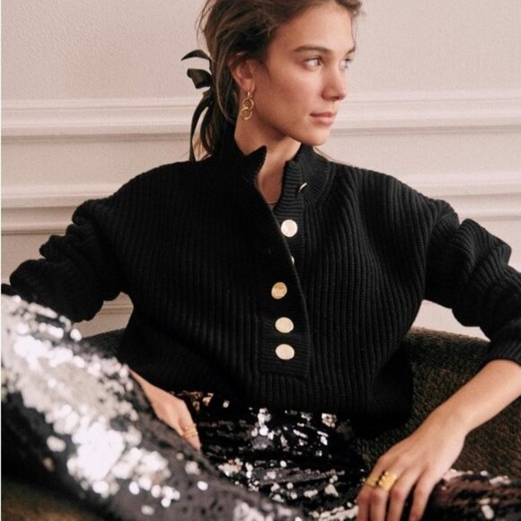 Sezane Wool Lucas Jumper Sweater Black Knit Size Small French - Picture 2 of 16